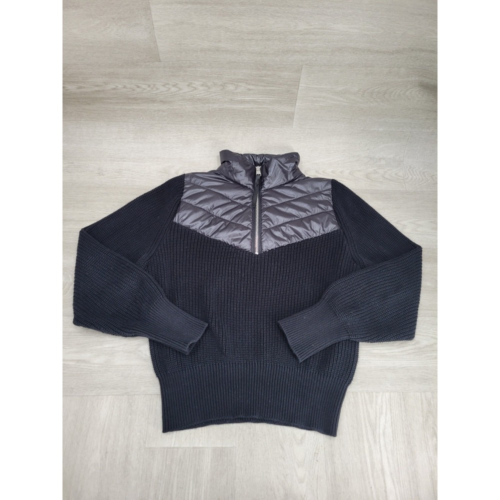 Varley Daines Half Zip Puffer Sweater Jacket Women's S Black Knit Pullover
